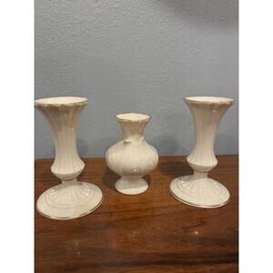 Lot Of 3 Lenox Special Porcelain 2 Candlestick Holders 5.5 in And Elfin Bud Vase